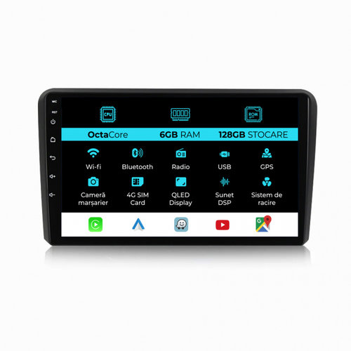 Navigatie Dedicata Audi A3 8P (2003 - 2013) 9 Inch, 6Gb Ram, 128Gb stocare, CarPlay
