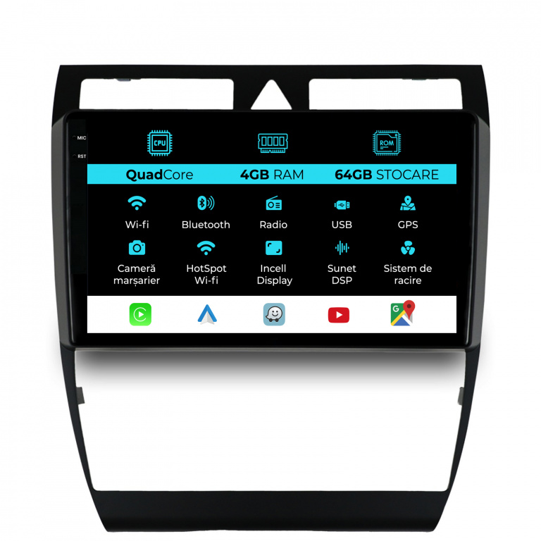 Navigatie Dedicata Audi A6 C5 (2000-2004), QuadCore, 9Inch, 4Gb Ram, 64Gb Stocare, Carplay