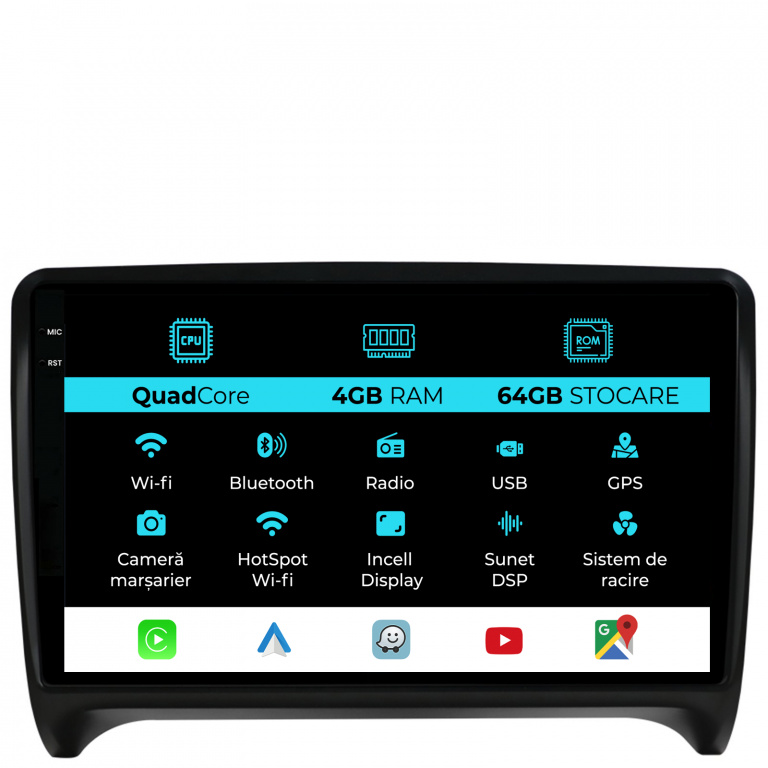 Navigatie Dedicata Audi TT (2006-2014), QuadCore, 9Inch, 4Gb Ram, 64Gb Stocare, Carplay