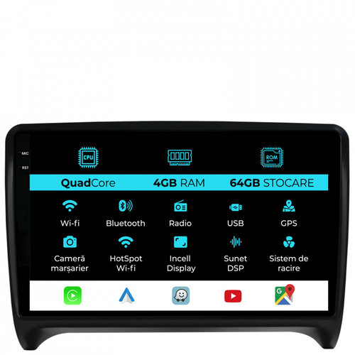 Navigatie Dedicata Audi TT (2006-2014), QuadCore, 9Inch, 4Gb Ram, 64Gb Stocare, Carplay