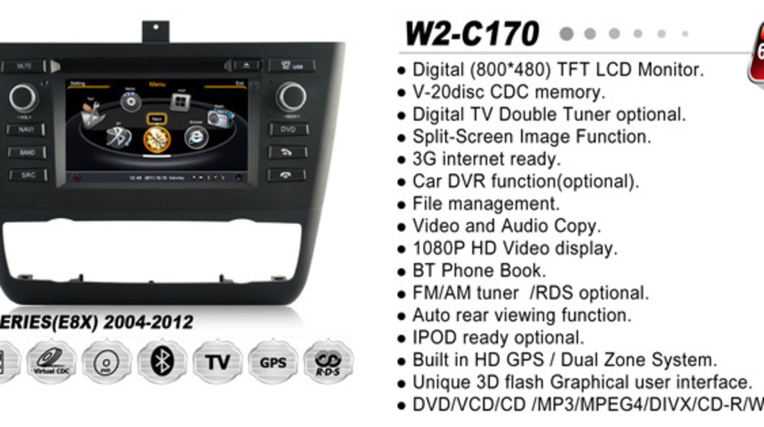 NAVIGATIE DEDICATA BMW SERIA 1 E81 E82 E83 E87 E88 WITSON W2-C170 CLIMA AUTOMATA PLATFORMA S100