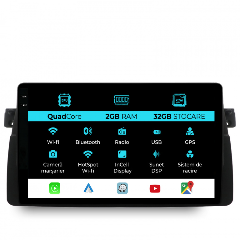Navigatie Dedicata BMW Seria 3 E46 (1997-2005), 9Inch, 2Gb Ram, 32Gb Stocare, Carplay