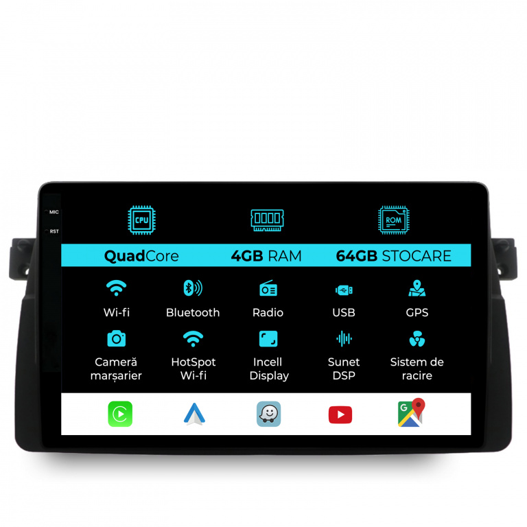 Navigatie Dedicata BMW Seria 3 E46 (1997-2005),QuadCore, 9Inch, 4Gb Ram, 64Gb Stocare, Carplay
