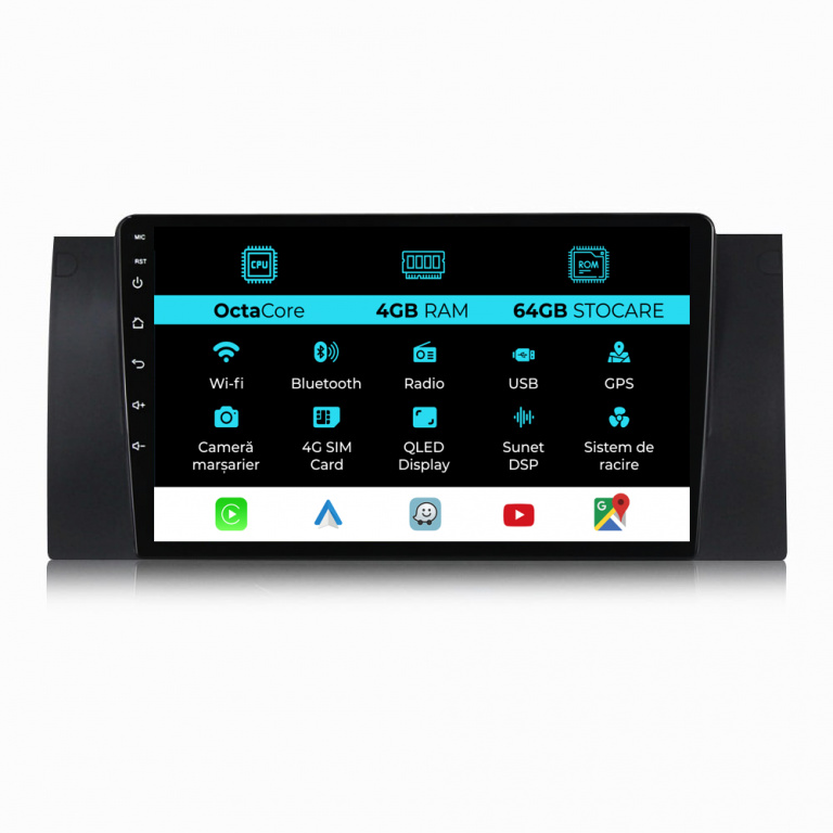 Navigatie Dedicata BMW Seria 5 E39 X5 E53 (1995-2003), 9Inch, 4Gb Ram, 64Gb Stocare, Carplay