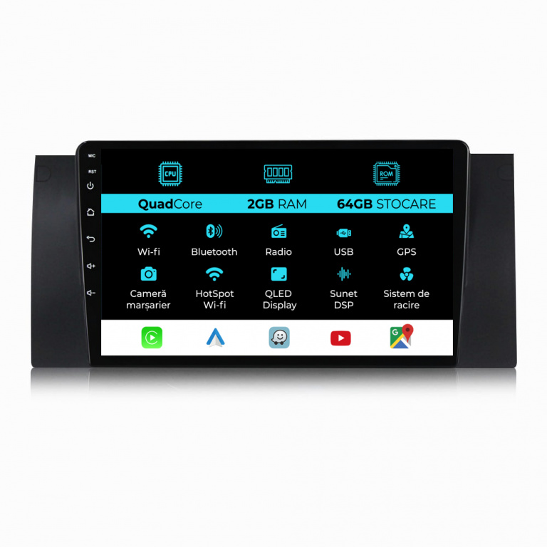 Navigatie Dedicata BMW Seria 5 E39 X5 E53 (1995-2003), 9Inch, 2Gb Ram, 64Gb Stocare, Carplay