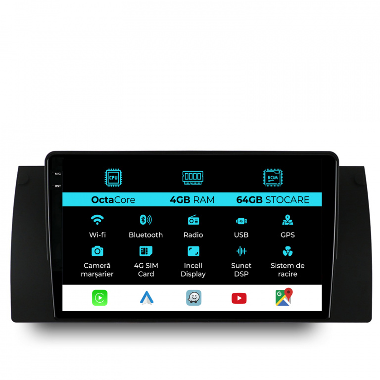 Navigatie Dedicata BMW Seria 5 E39 X5 E53 (1995-2003), Incell 9Inch, 4Gb Ram, 64Gb Stocare, Carplay