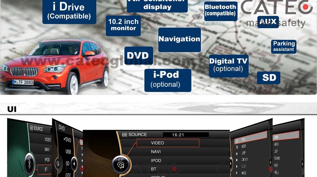 NAVIGATIE DEDICATA BMW X1 E84 2009-2015 ECRAN 9'' 1080P DVD GPS CARKIT PRELUARE AGENDA TELEFONICA