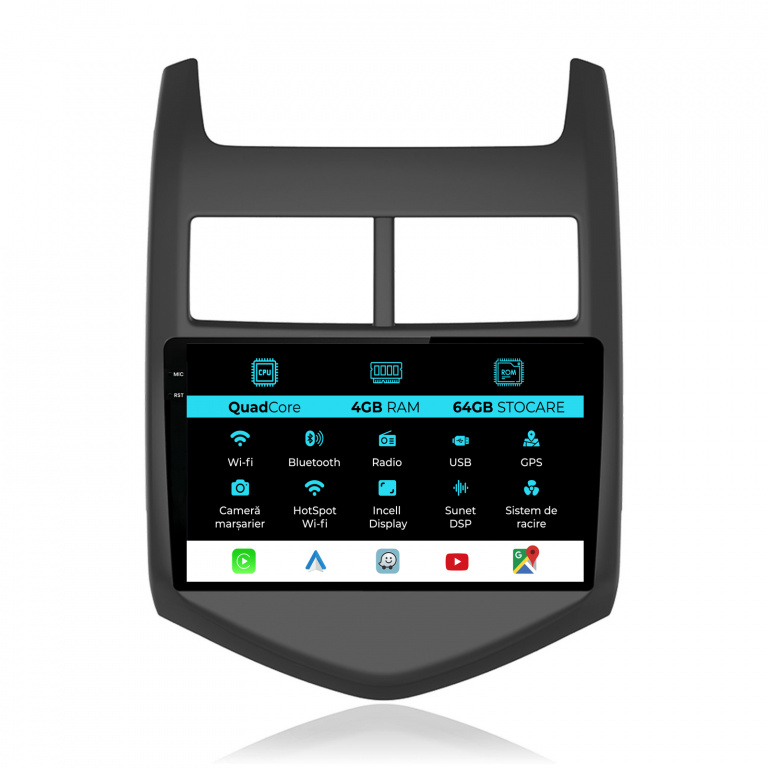 Navigatie Dedicata Chevrolet Aveo (2012-2014),QuadCore, 9Inch, 4Gb Ram, 64Gb Stocare, Carplay