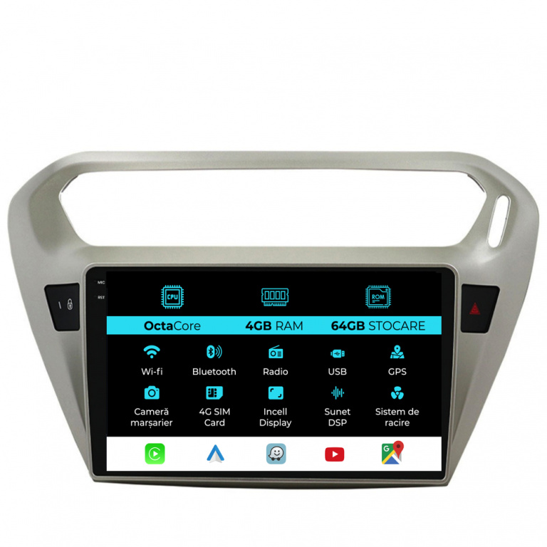 Navigatie Dedicata Citroen C-Elysee (2013-2018), 9Inch, 4Gb Ram, 64Gb Stocare, Carplay