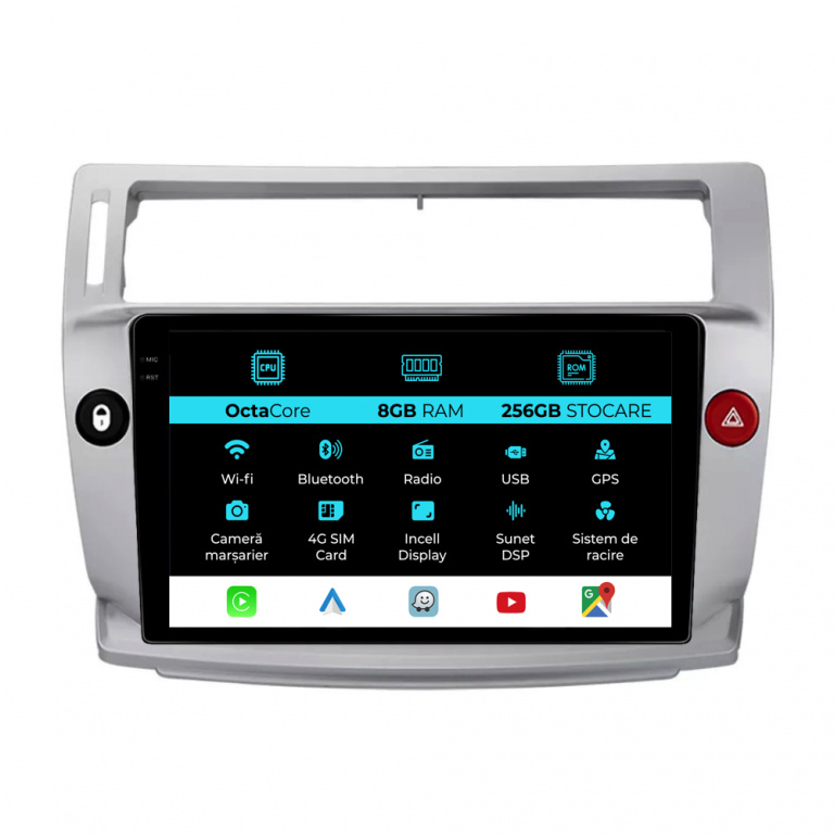 Navigatie Dedicata Citroen C4 (2004-2009), 9Inch, 8Gb Ram, 256Gb Stocare, Carplay