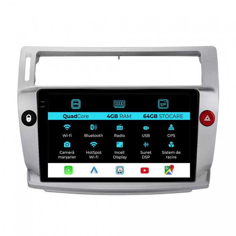 Navigatie Dedicata Citroen C4 (2004-2009),QuadCore, 9Inch, 4Gb Ram, 64Gb Stocare, Carplay