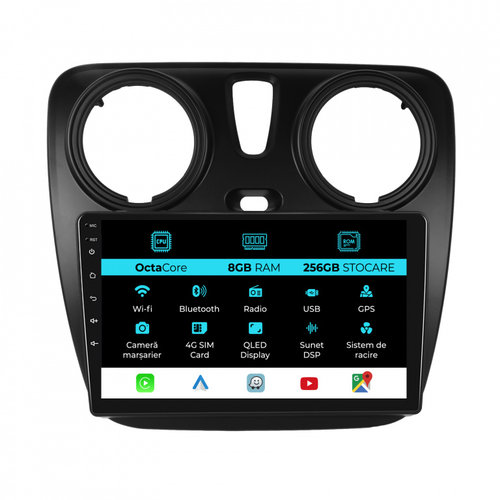 Navigatie Dedicata Dacia Dokker Lodgy (2012-2020), 9Inch, 8Gb Ram, 256Gb Stocare, Carplay