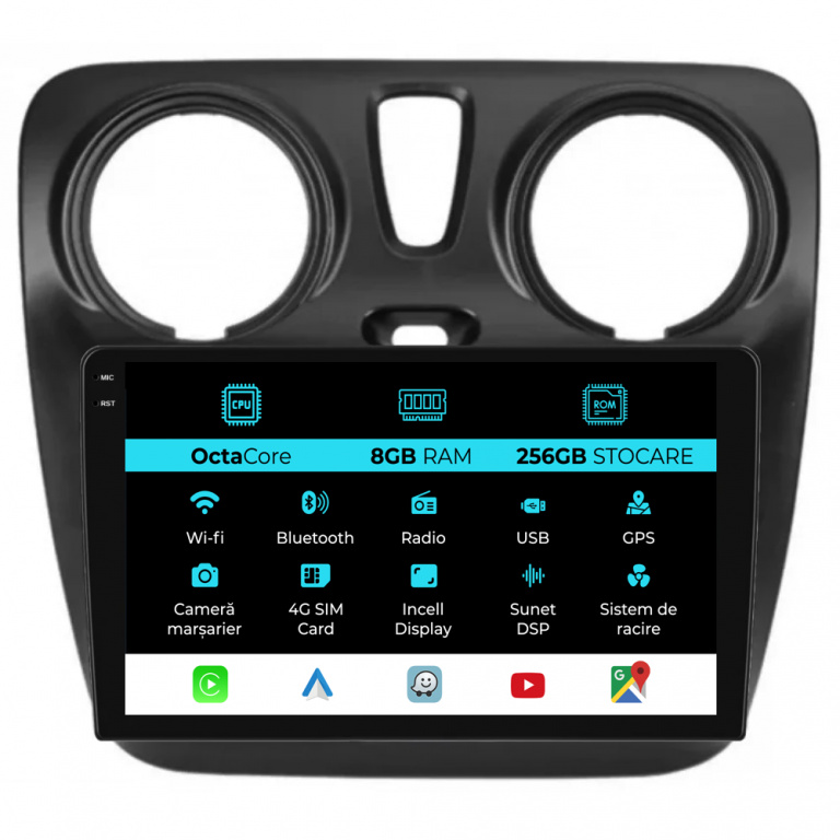 Navigatie Dedicata Dacia Dokker Lodgy (2012-2020),Incell 9Inch, 8Gb Ram, 256Gb Stocare, Carplay