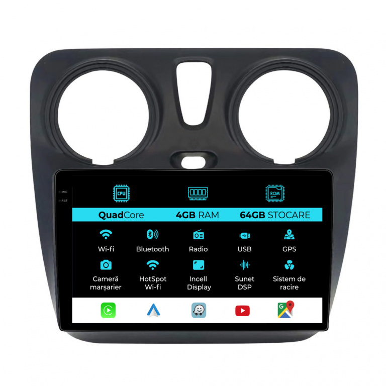 Navigatie Dedicata Dacia Dokker Lodgy (2012-2020),QuadCore, 9Inch, 4Gb Ram, 64Gb Stocare, Carplay