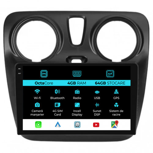 Navigatie Dedicata Dacia Dokker Lodgy (2012-2020),Incell 9Inch, 4Gb Ram, 64Gb Stocare, Carplay