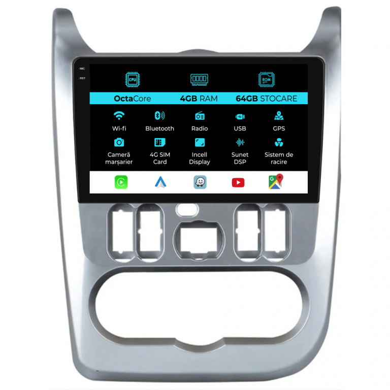 Navigatie Dedicata Dacia Logan Duster Sandero (2008-2013),Incell 9Inch, 4Gb Ram, 64Gb Stocare, Carplay