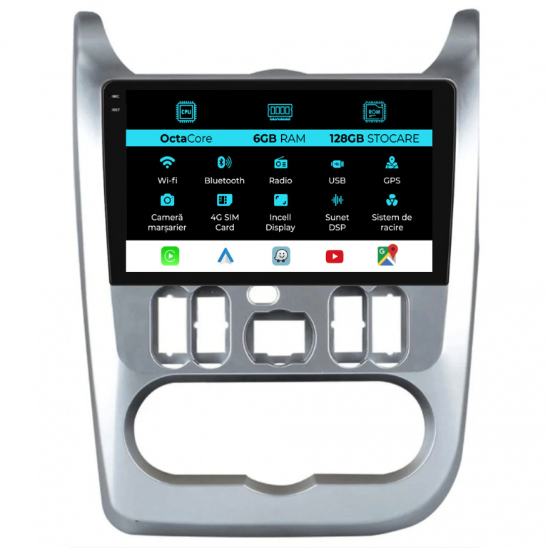 Navigatie Dedicata Dacia Logan Duster Sandero (2008-2013),Incell 9Inch, 6Gb Ram, 128Gb Stocare, Carplay