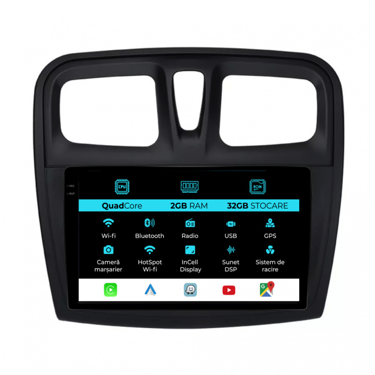 Navigatie Dedicata Dacia Logan Sandero (2012-2020), 9Inch, 2Gb Ram, 32Gb Stocare, Carplay