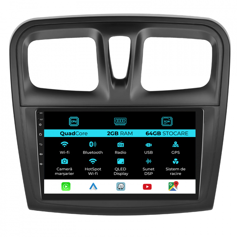 Navigatie Dedicata Dacia Logan Sandero (2012-2020), 9Inch, 2Gb Ram, 64Gb Stocare, Carplay