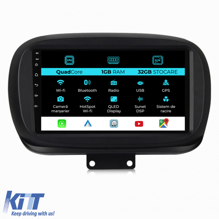 Navigatie Dedicata Fiat 500x (2014 - 2020), 9Inch, 1Gb Ram, 32Gb Stocare, Carplay NAVFT91NDU