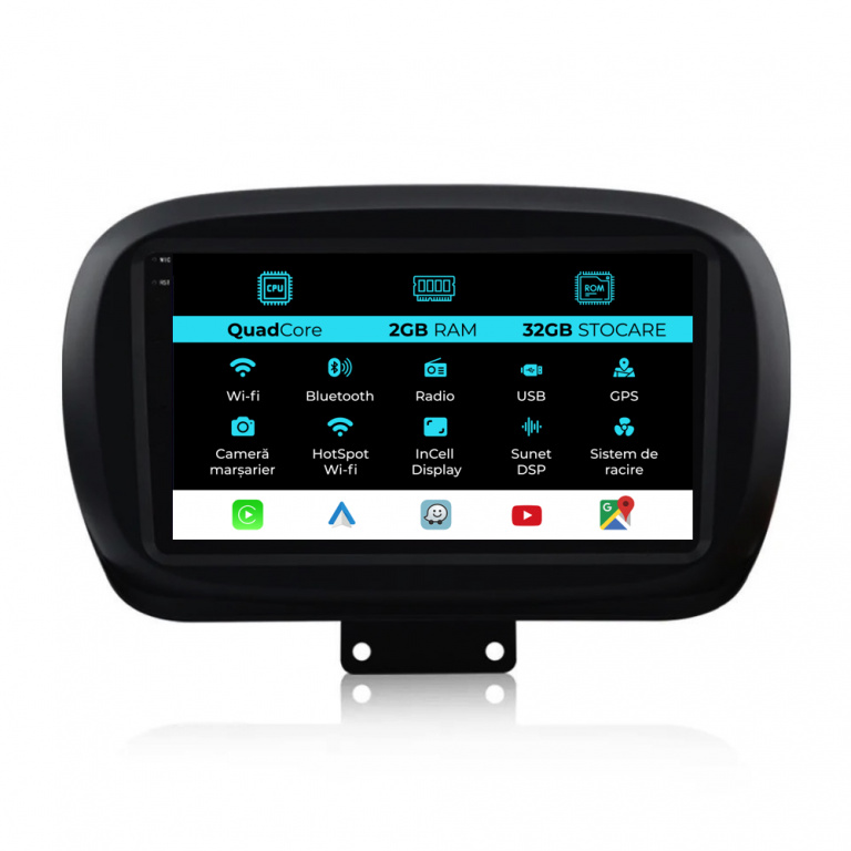 Navigatie Dedicata Fiat 500x (2014-2020), 9Inch, 2Gb Ram, 32Gb Stocare, Carplay