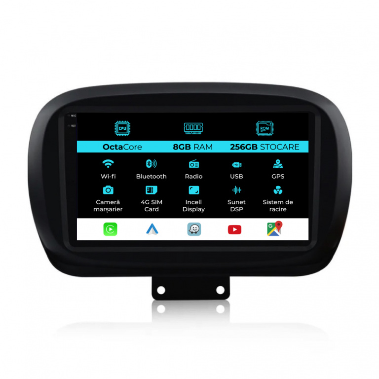Navigatie Dedicata Fiat 500x (2014-2020), 9Inch, 8Gb Ram, 256Gb Stocare, Carplay