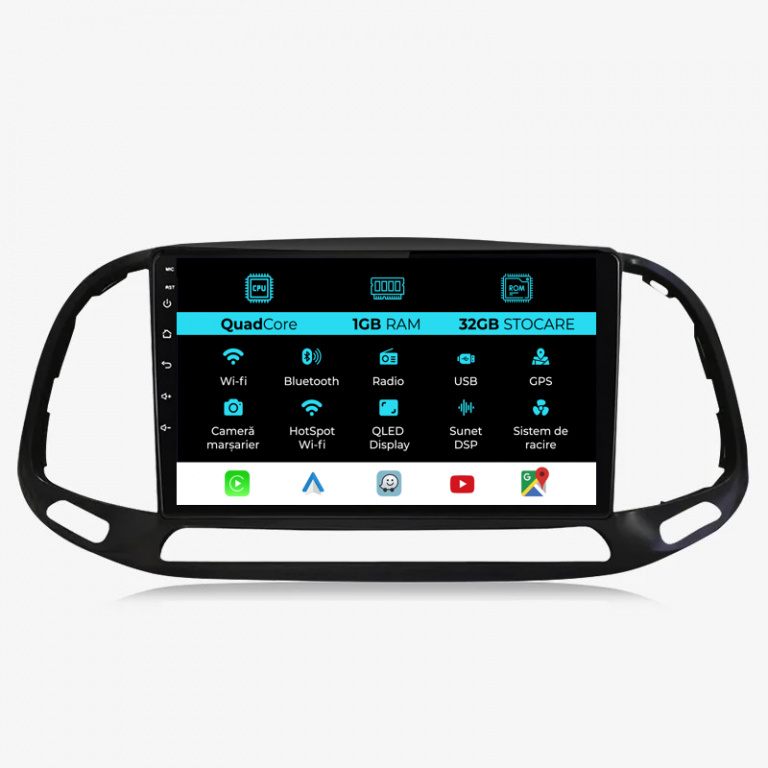 Navigatie Dedicata Fiat Doblo (2015-2019), 9Inch, 1Gb Ram, 32Gb Stocare, Carplay