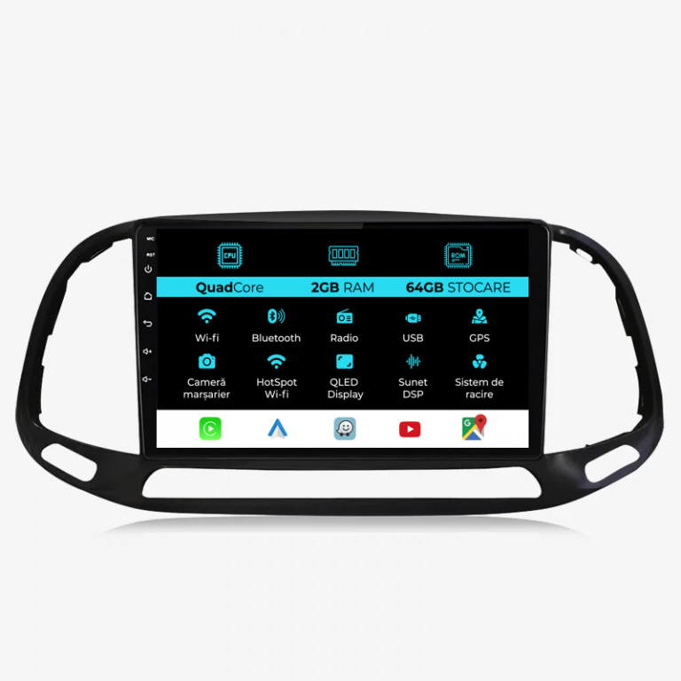 Navigatie Dedicata Fiat Doblo (2015-2019), 9Inch, 2Gb Ram, 64Gb Stocare, Carplay