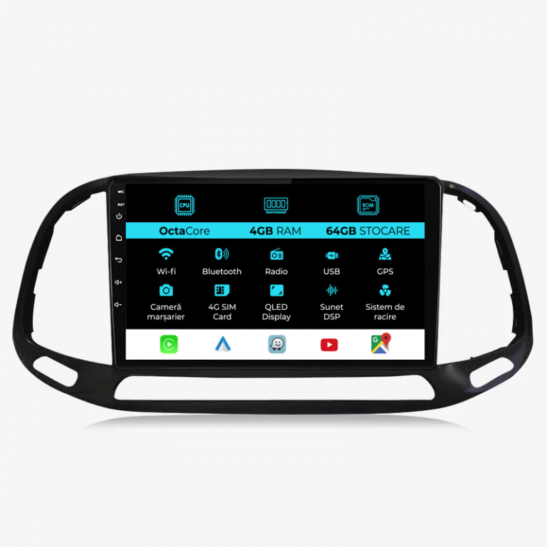 Navigatie Dedicata Fiat Doblo (2015-2019), 9Inch, 4Gb Ram, 64Gb Stocare, Carplay