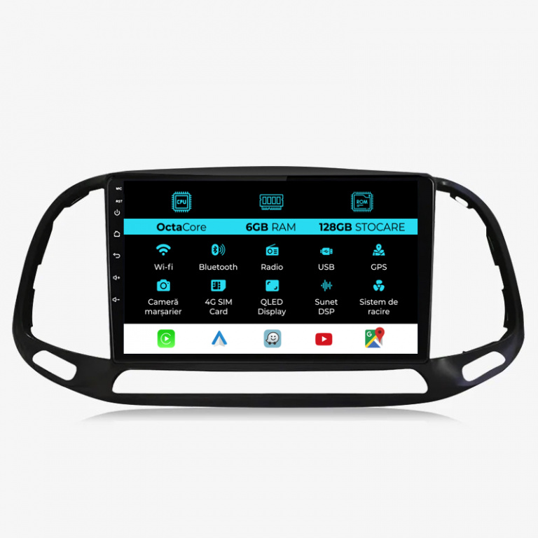 Navigatie Dedicata Fiat Doblo (2015-2019), 9Inch, 6Gb Ram, 128Gb Stocare, Carplay