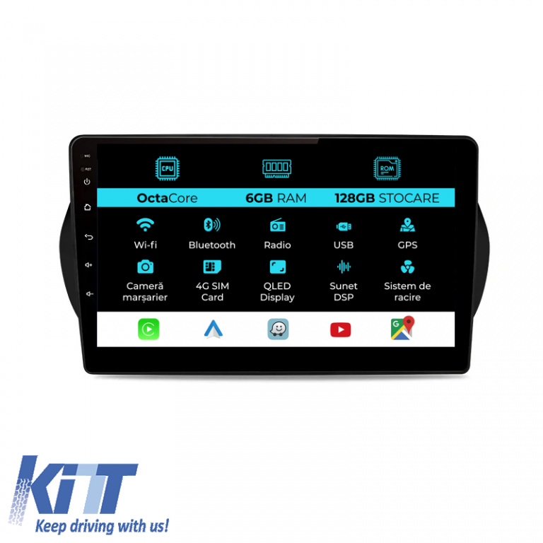 Navigatie Dedicata Fiat Fiorino Qubo (2008 - 2017), 10Inch, 6Gb Ram, 128Gb Stocare, Carplay NAVFT106KLZ