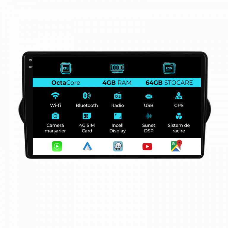 Navigatie Dedicata Fiat Tipo (2015-2021), 9Inch, 4Gb Ram, 64Gb Stocare, Carplay