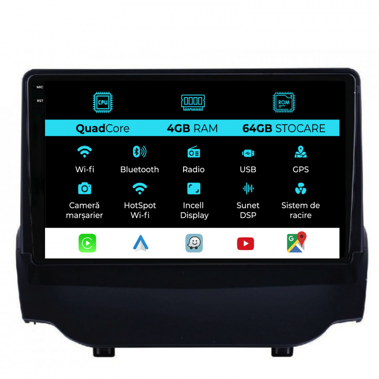 Navigatie Dedicata Ford EcoSport (2013-2016),QuadCore, 9Inch, 4Gb Ram, 64Gb Stocare, Carplay