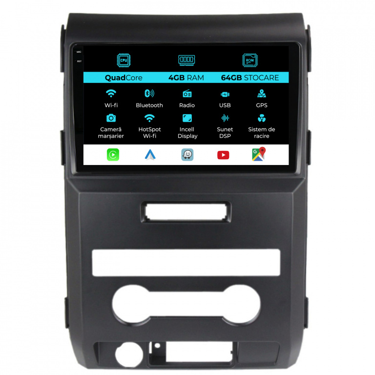 Navigatie Dedicata Ford F150 (2008-2014),QuadCore, 9Inch, 4Gb Ram, 64Gb Stocare, Carplay