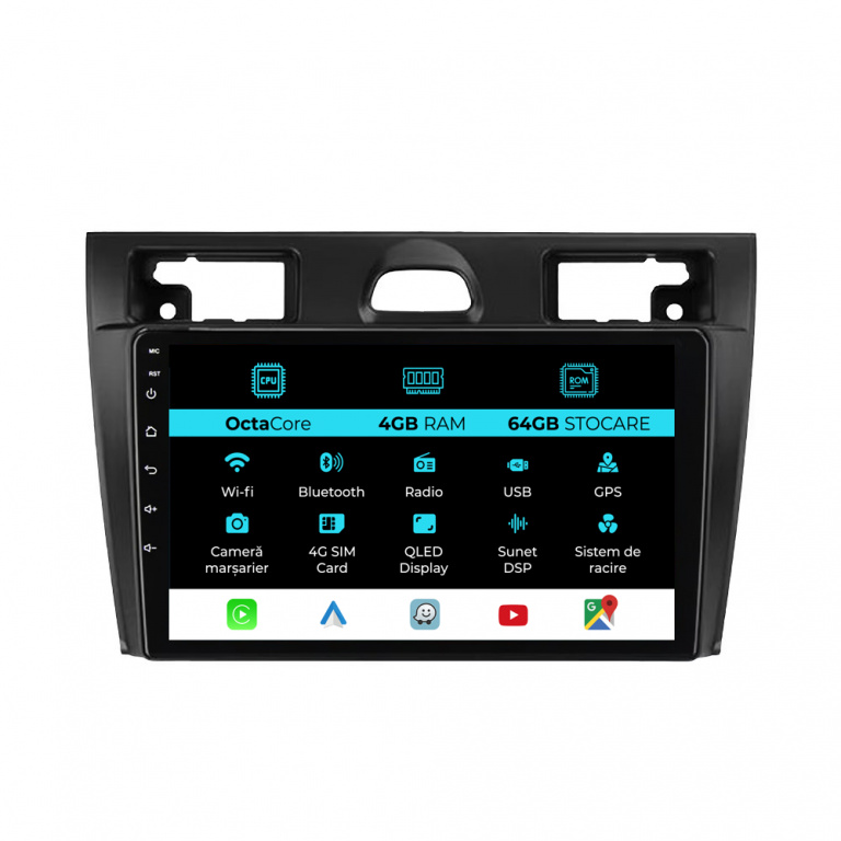 Navigatie Dedicata Ford Fiesta (2006-2011), 9Inch, 4Gb Ram, 64Gb Stocare, Carplay