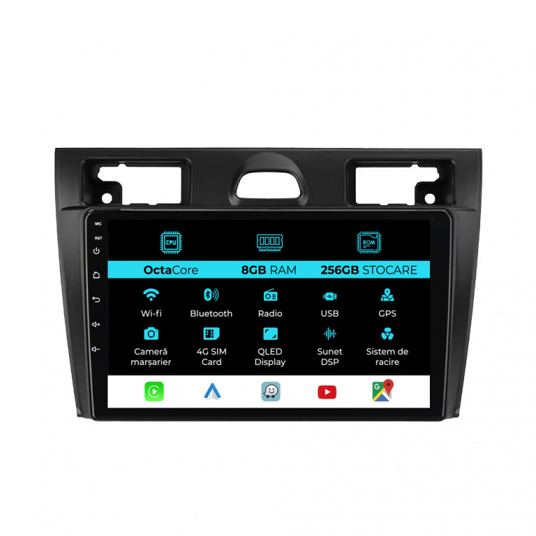Navigatie Dedicata Ford Fiesta (2006-2011), 9Inch, 8Gb Ram, 256Gb Stocare, Carplay
