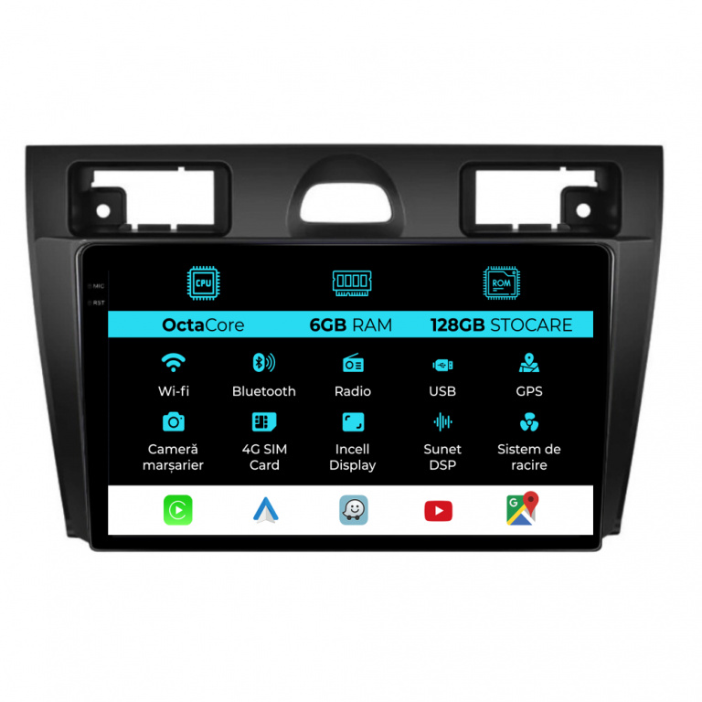 Navigatie Dedicata Ford Fiesta (2006-2011), 9Inch, 6Gb Ram, 128Gb Stocare, Carplay