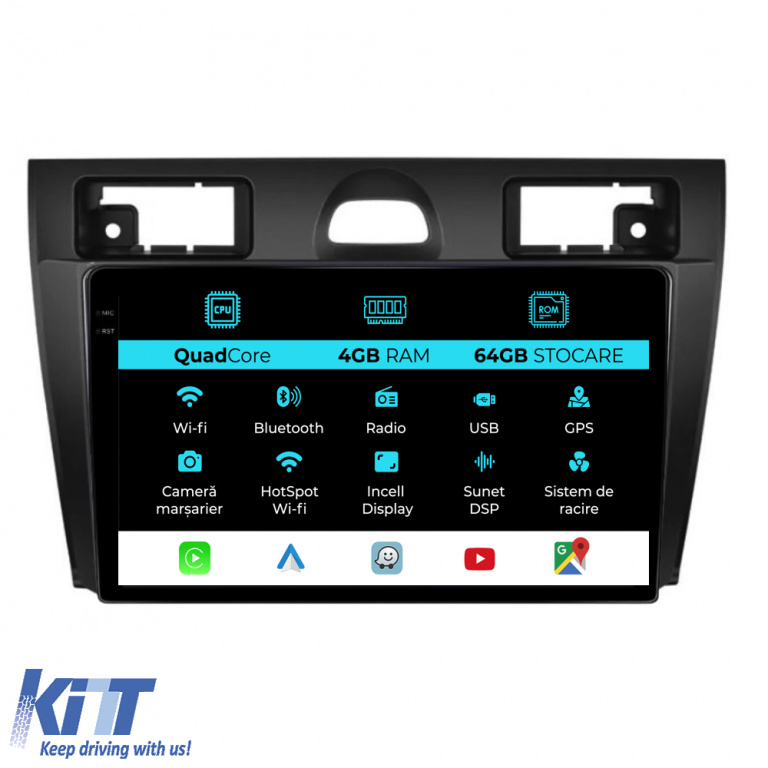 Navigatie Dedicata Ford Fiesta (2006-2011),QuadCore, 9Inch, 4Gb Ram, 64Gb Stocare, Carplay NAVF94VPT