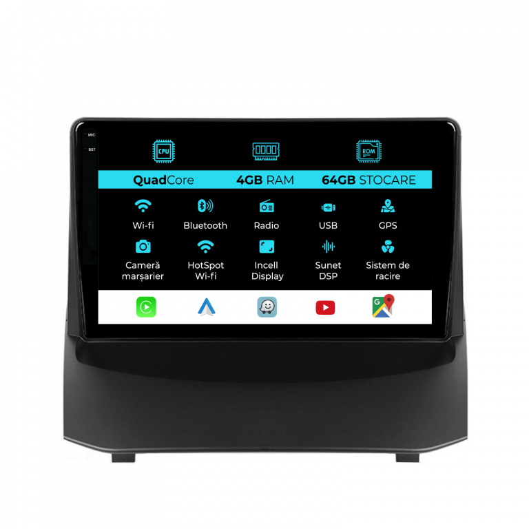 Navigatie Dedicata Ford Fiesta (2009-2017),QuadCore, 9Inch, 4Gb Ram, 64Gb Stocare, Carplay