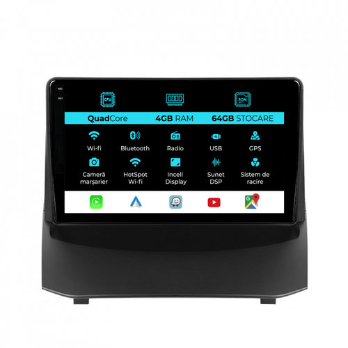 Navigatie Dedicata Ford Fiesta (2009-2017),QuadCore, 9Inch, 4Gb Ram, 64Gb Stocare, Carplay