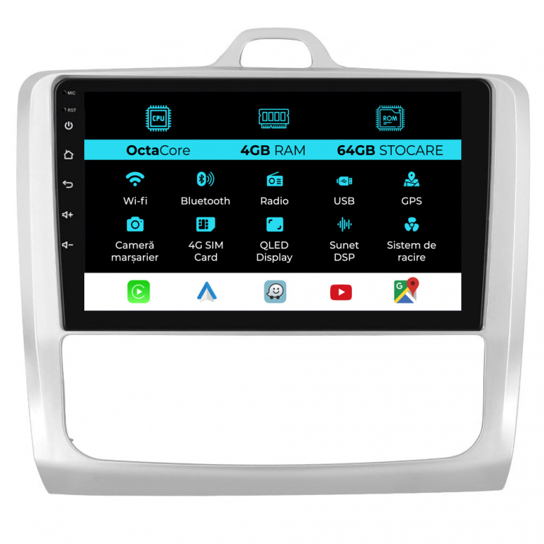 Navigatie Dedicata Ford Focus (2004-2012), 9Inch, 4Gb Ram, 64Gb Stocare, Carplay