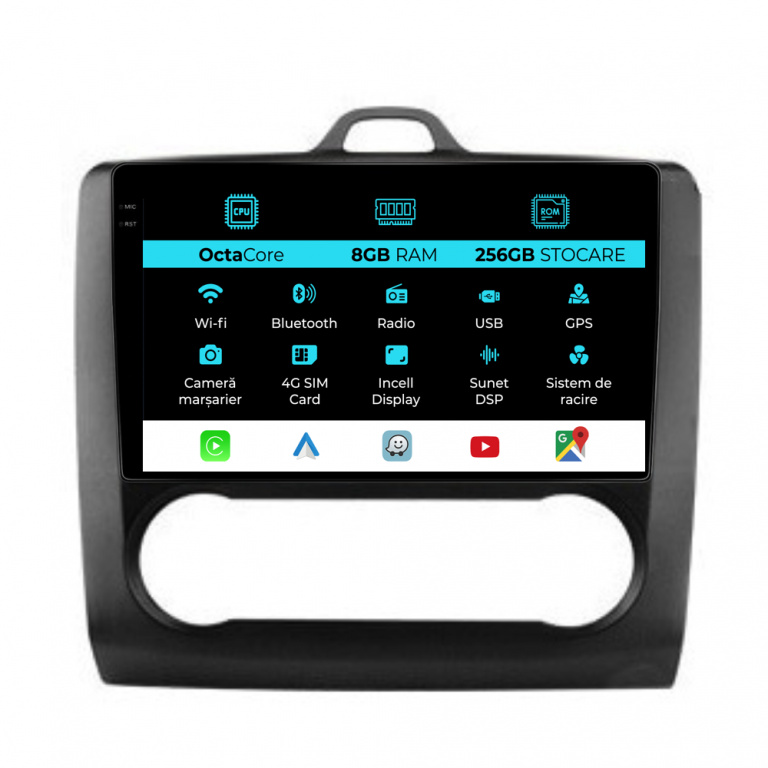 Navigatie Dedicata Ford Focus (2004-2012), 9Inch, 8Gb Ram, 256Gb Stocare, Carplay, Clima automata