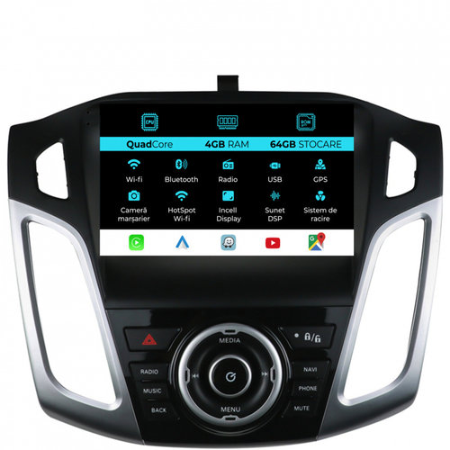 Navigatie Dedicata Ford Focus 3 (2012-2018),QuadCore, 9Inch, 4Gb Ram, 64Gb Stocare, Carplay