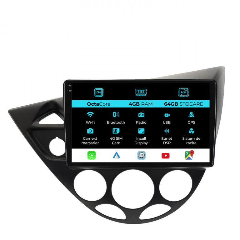 Navigatie Dedicata Ford Focus MK1 (1998-2004), Incell 9Inch, 4Gb Ram, 64Gb Stocare, Carplay