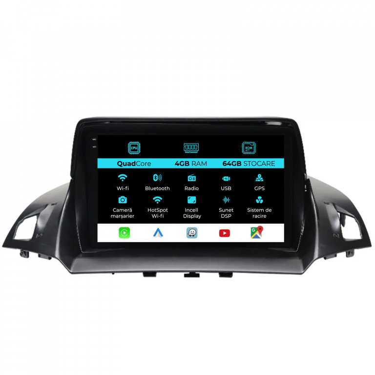 Navigatie Dedicata Ford Kuga (2013-2017),QuadCore, 9Inch, 4Gb Ram, 64Gb Stocare, Carplay