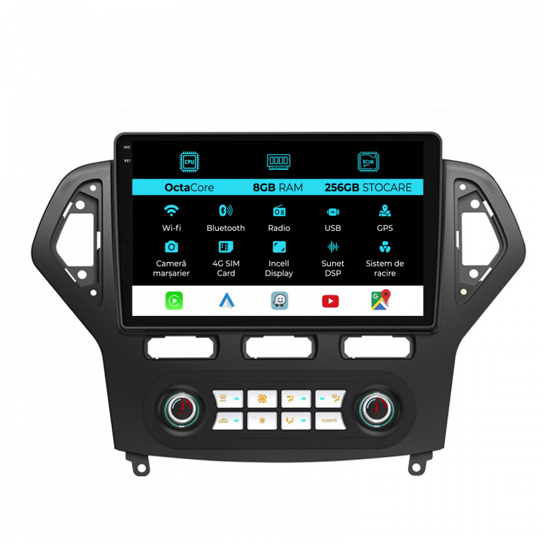 Navigatie Dedicata Ford Mondeo (2007-2014), 10Inch, 8Gb Ram, 256Gb Stocare, Carplay - Clima Automata