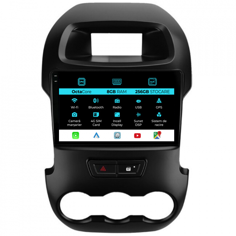 Navigatie Dedicata Ford Ranger (2012-2015), 9Inch, 8Gb Ram, 256Gb Stocare, Carplay