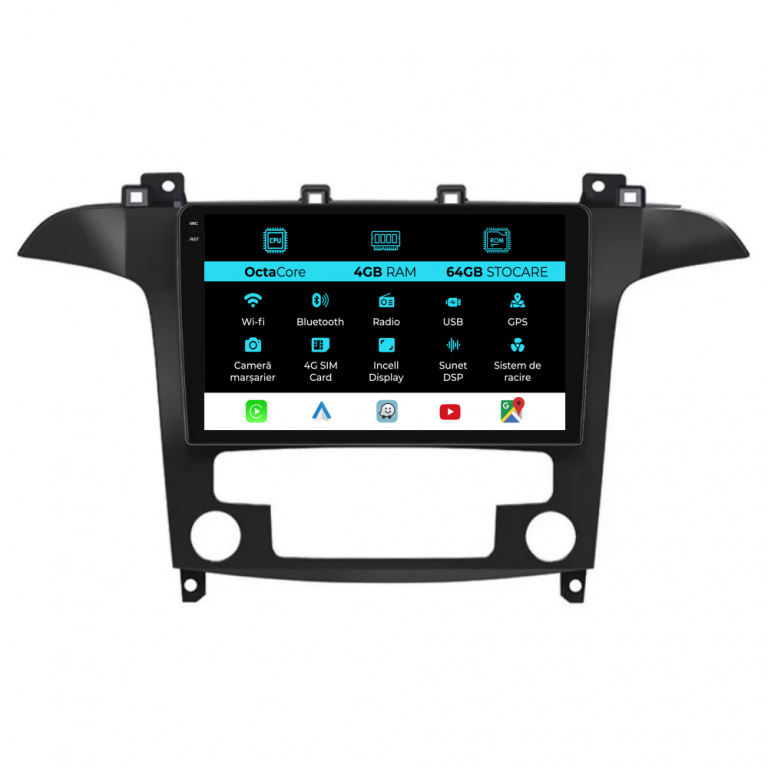 Navigatie Dedicata Ford S-Max (2006 - 2015), 9Inch, 4Gb Ram, 64Gb Stocare, Carplay, Clima automata