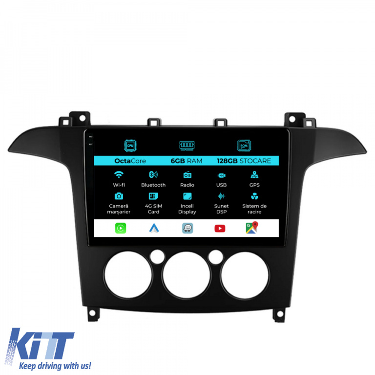 Navigatie Dedicata Ford S-Max (2006 - 2015), 9Inch, 6Gb Ram, 128Gb Stocare, Carplay, Clima manuala NAVF96MNM