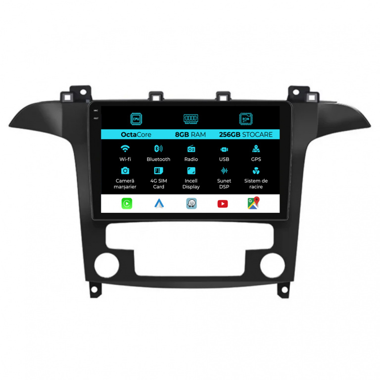 Navigatie Dedicata Ford S-Max (2006 - 2015), 9Inch, 8Gb Ram, 256Gb Stocare, Carplay, Clima automata